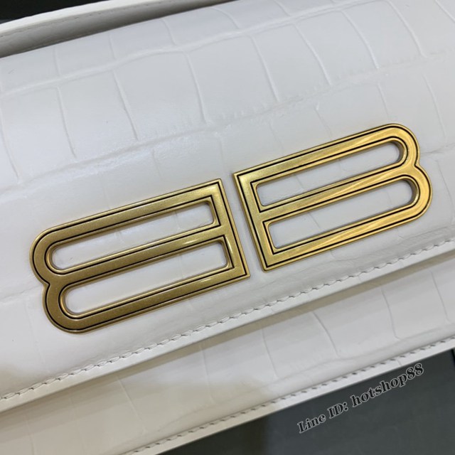 Balenciaga專櫃爆款大號鱷魚白色金扣肩背包 巴黎世家新款Gossip bag斜挎包 fyj1315